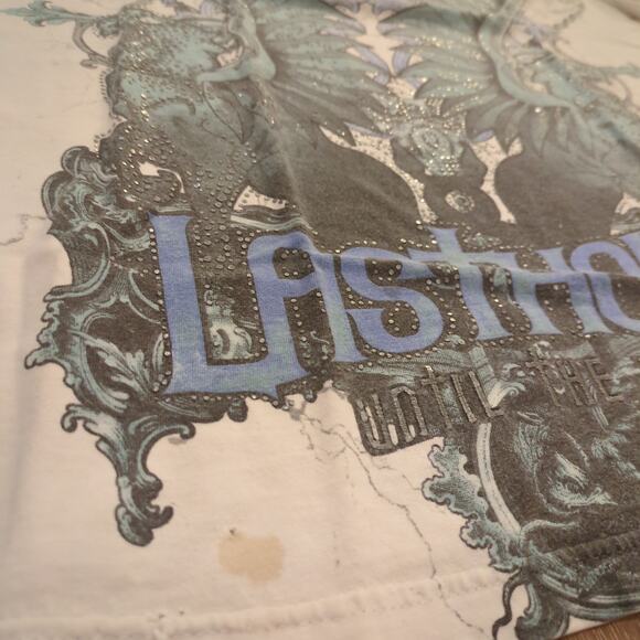 Y2K Last Hold Men's Large Shirt Sword Eagle Wings Skate Cybergrunge Tribal Faded - Picture 2 of 9